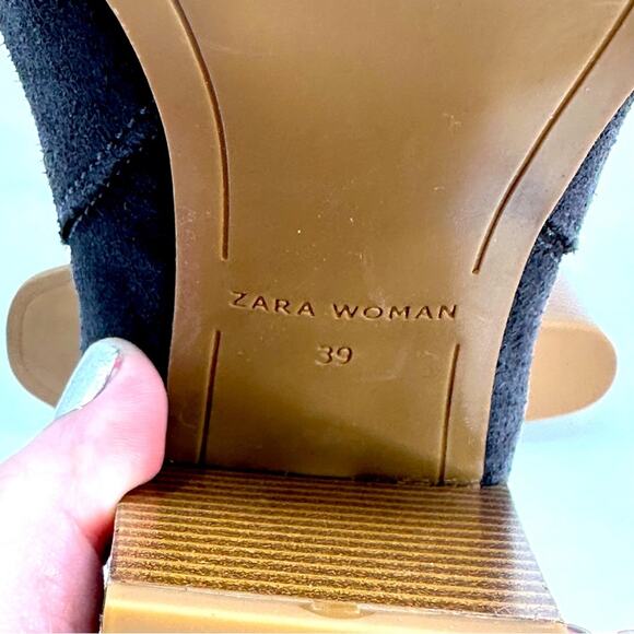 Zara Grey Suede Leather Stacked Heel Pull On Booties - Picture 9 of 9